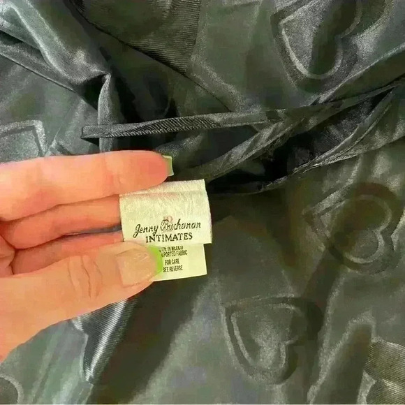 Vintage Jenny Buchanan Intimates Heart Print Satin Black Slip Dress Large - Picture 5 of 5